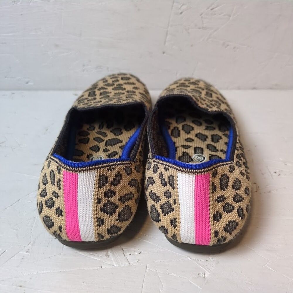 Rothy's Girl's 13 Brown Knit Leopard Cheetah Print Slip on Flat Loafer Shoes